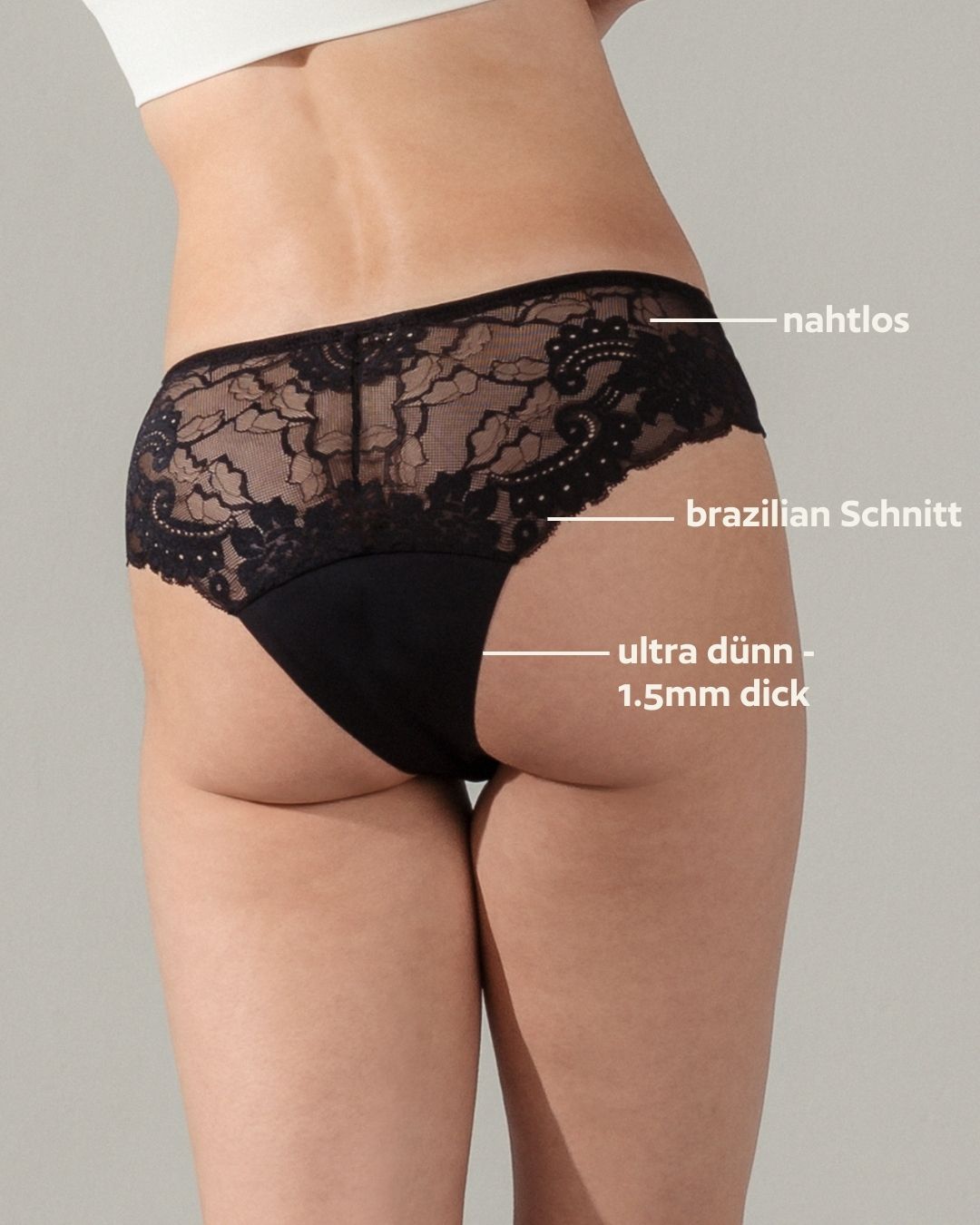 Periodenunterwäsche - Brazilian mit Spitze - Schwarz