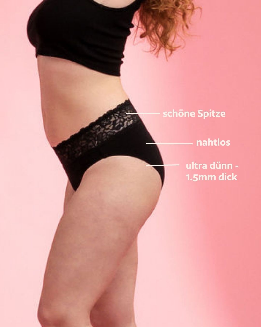 Periodenunterwäsche - Slip mit Spitze - Schwarz