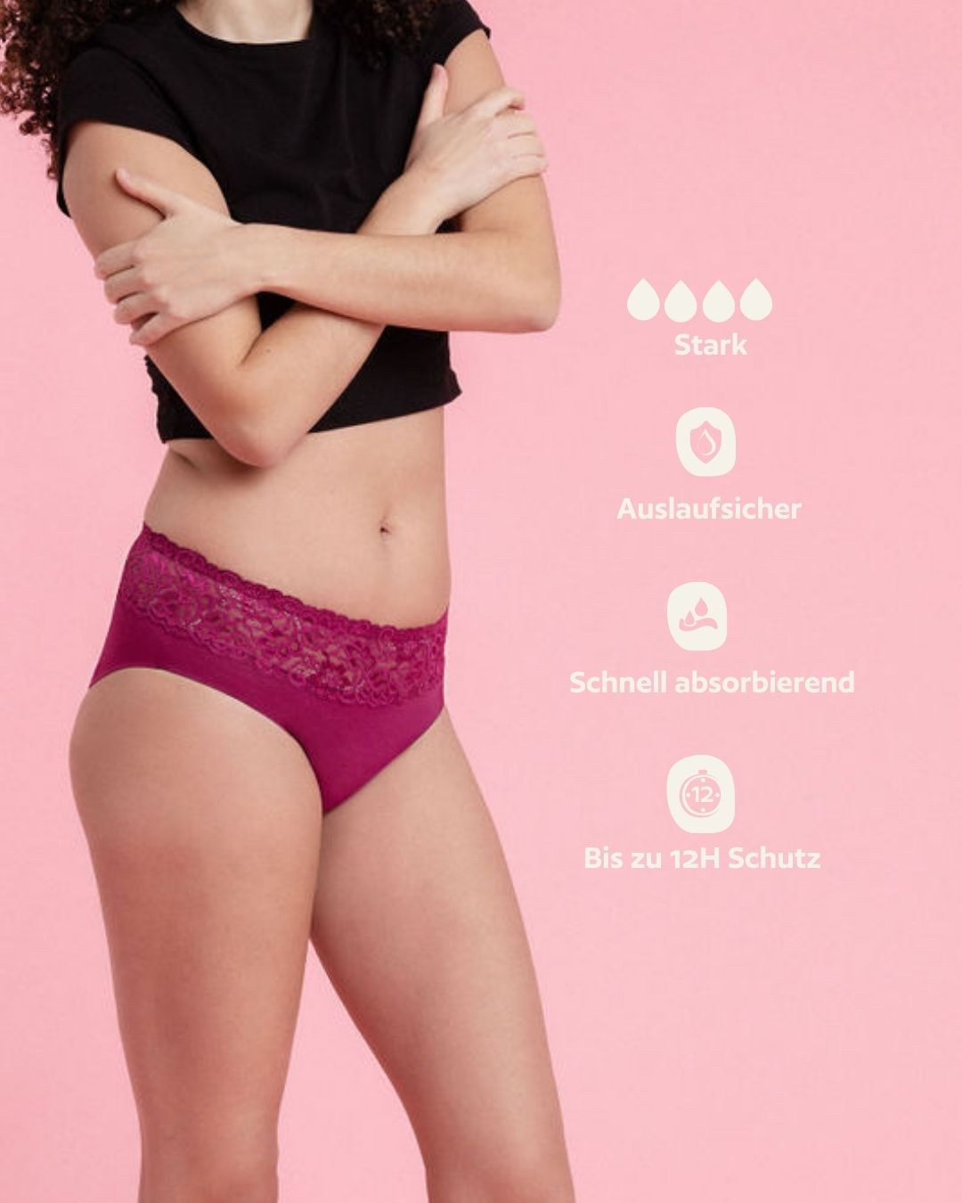 Periodenunterwäsche - Slip mit Spitze - Berry