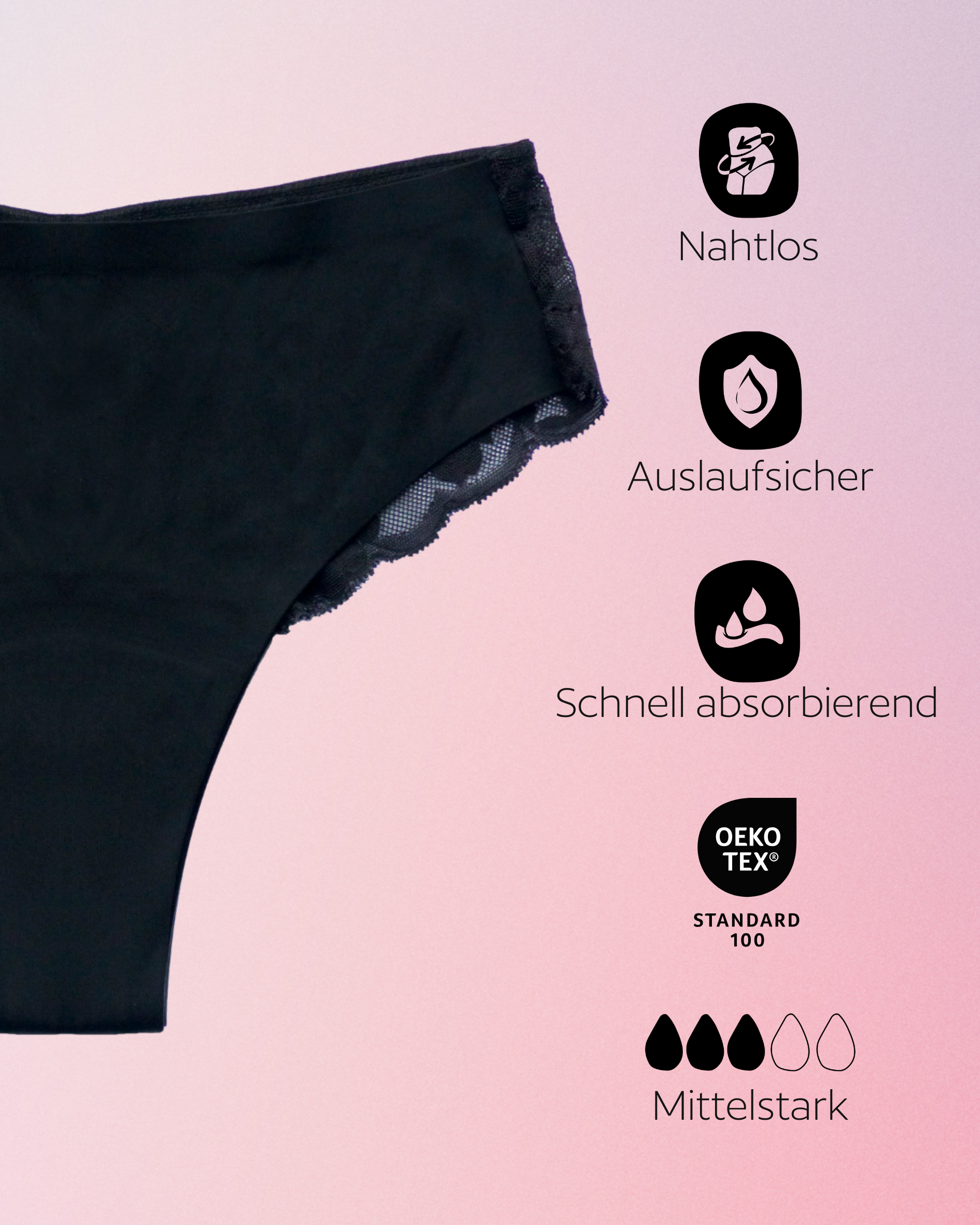 Period Underwear - Brazilian with Lace - Black