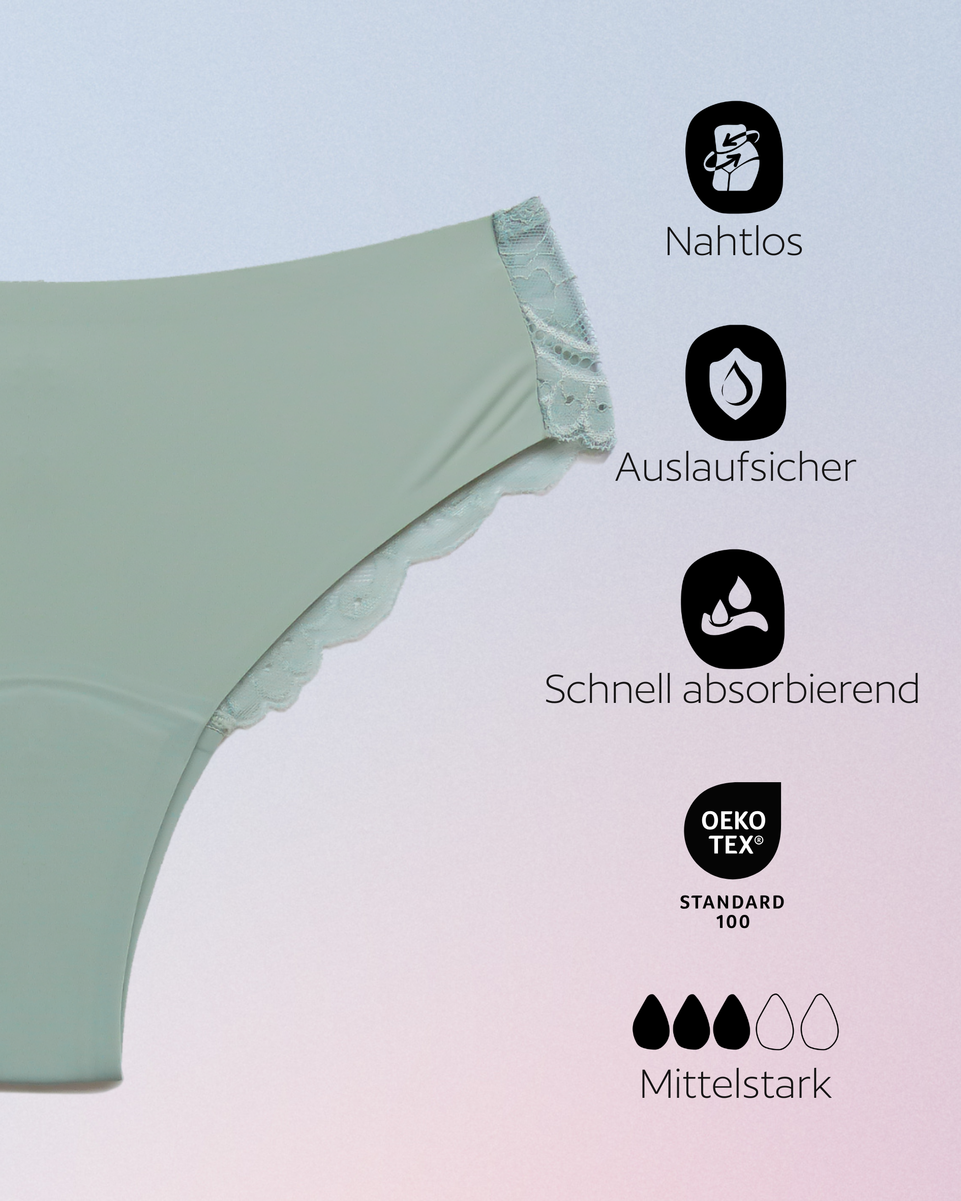 Periodenunterwäsche - Brazilian mit Spitze - Matcha