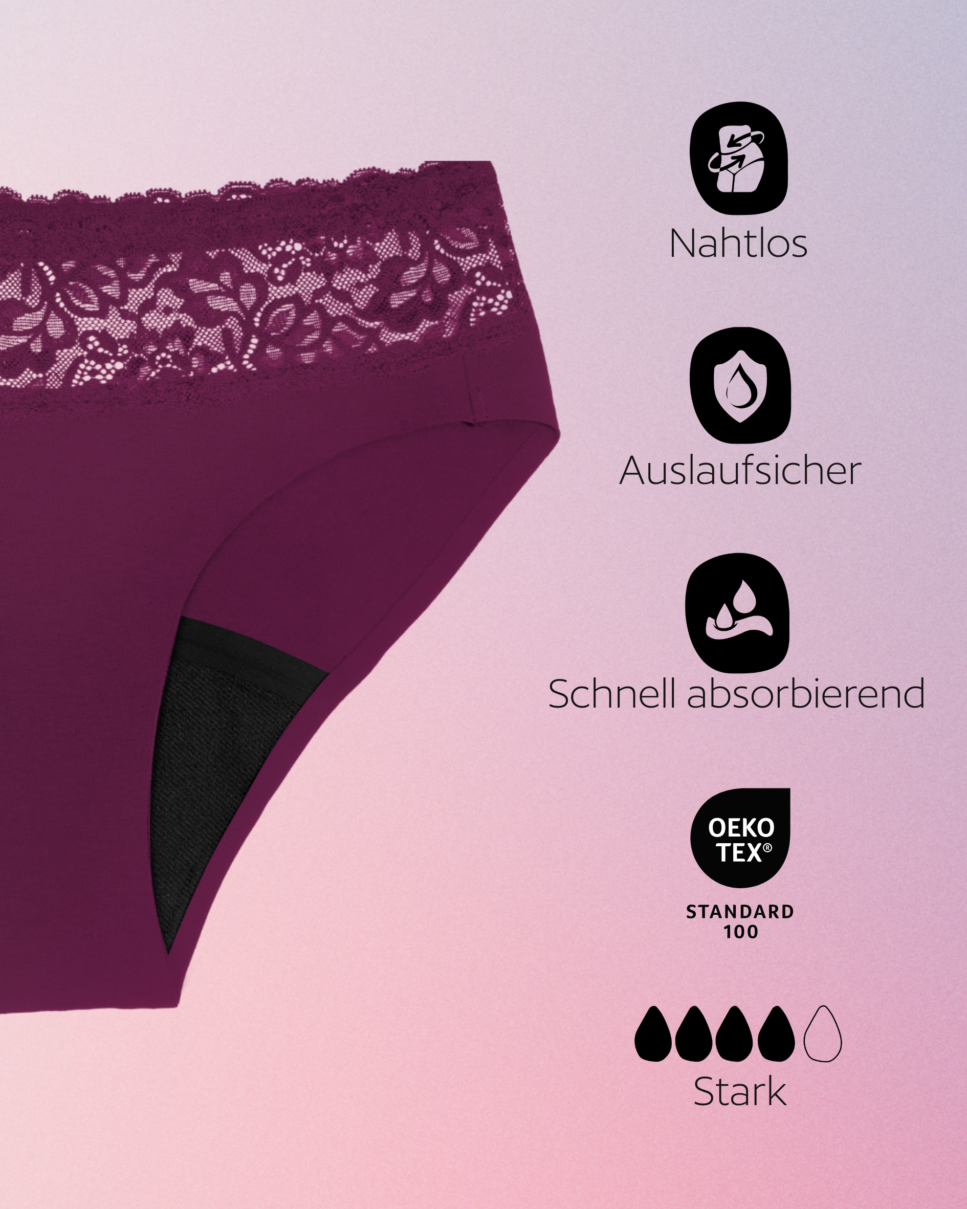 Periodenunterwäsche - Slip mit Spitze - Berry
