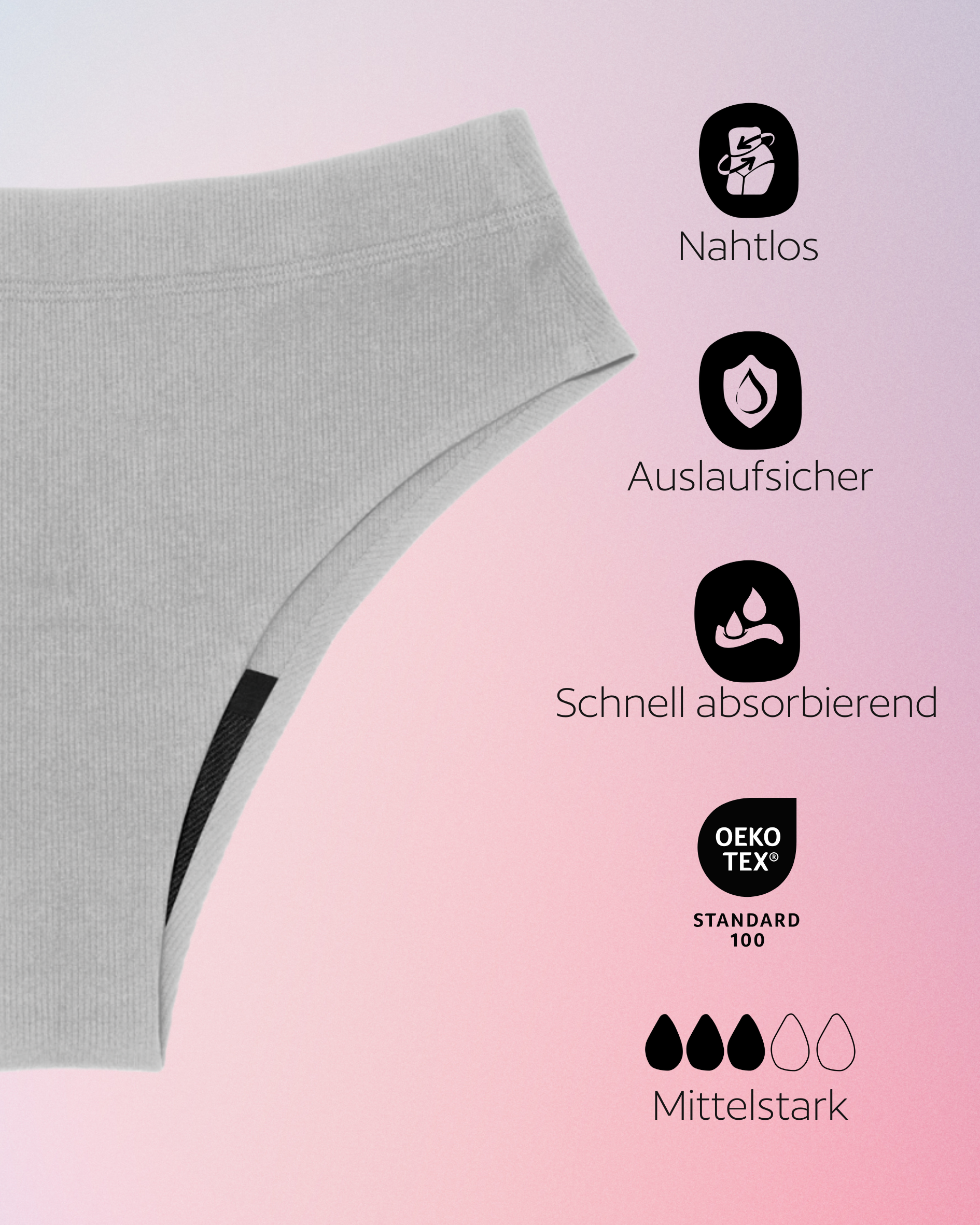 Periodenunterwäsche - Cheeky Ribbed - Grau