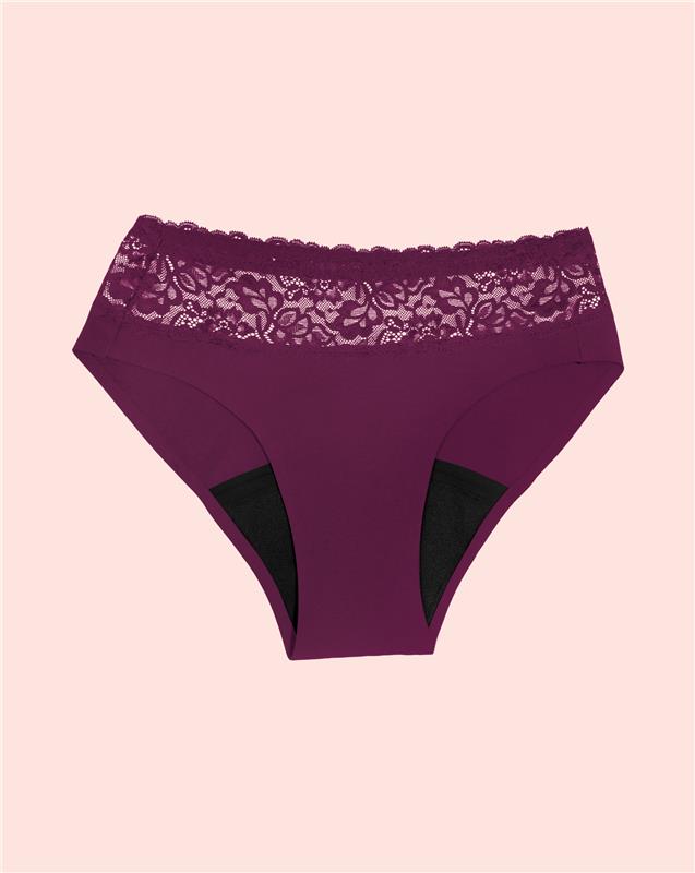 Period Underwear - Brief with Lace - Berry