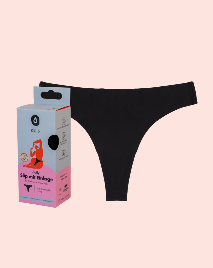 Black light period underwear from dais in a thong cut made of organic cotton