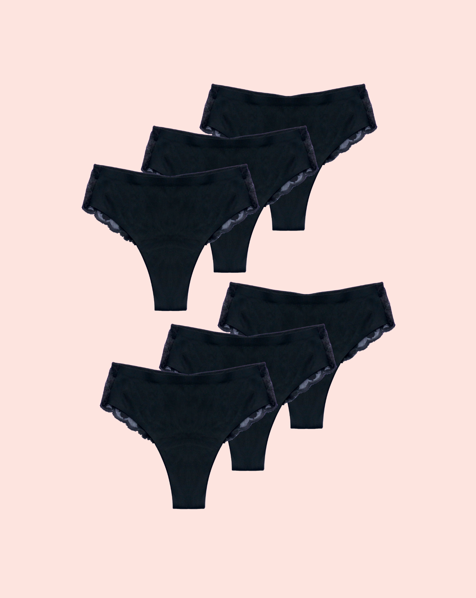 Period Underwear - Brazilian with Lace - Black