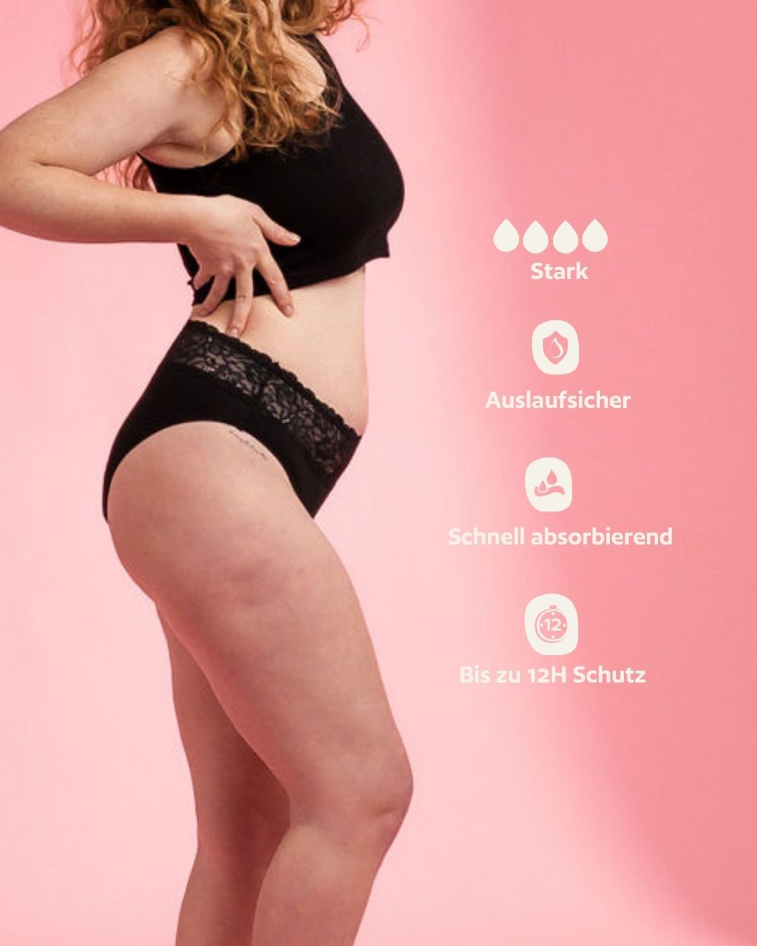 Periodenunterwäsche - Slip mit Spitze - Schwarz