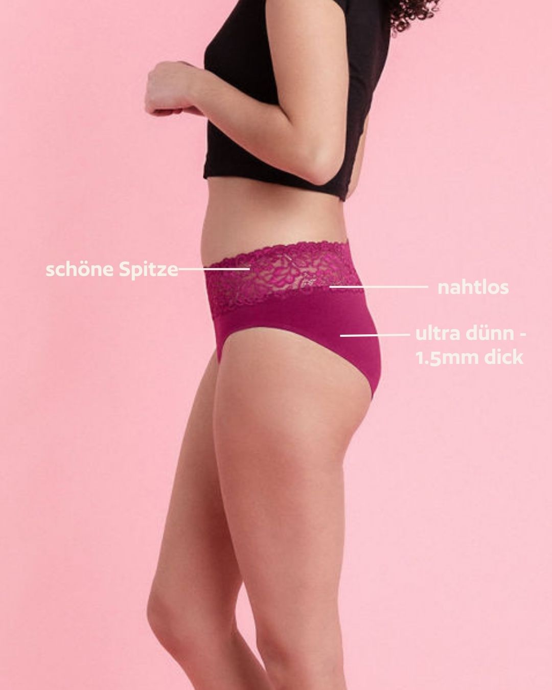 Period Underwear - Brief with Lace - Berry