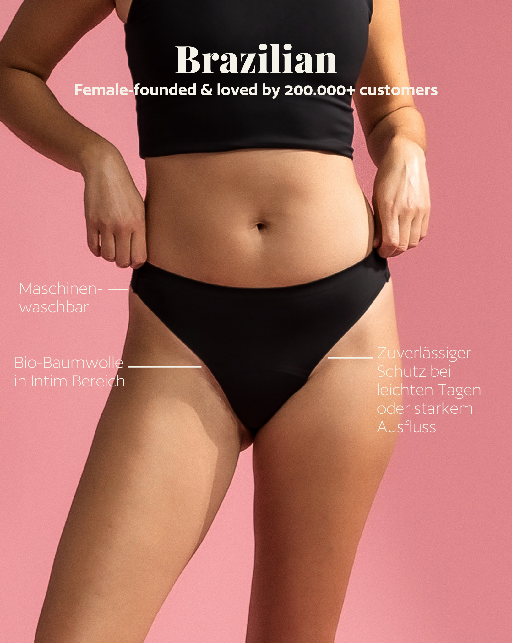 Periodenunterwäsche - Brazilian mit Spitze - Schwarz