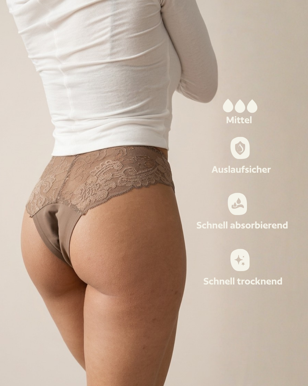 dais Brazilian Periodenunterwäsche Caramel – Rückansicht mit Spitzendetail