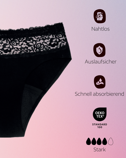 Periodenunterwäsche - Brief mit Spitze - Bio-Baumwolle