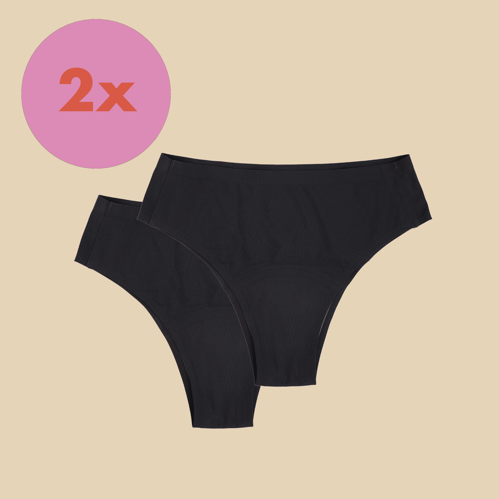 dais period underwear in cheeky cut in black available as a 2x pack for a 10% discount. 